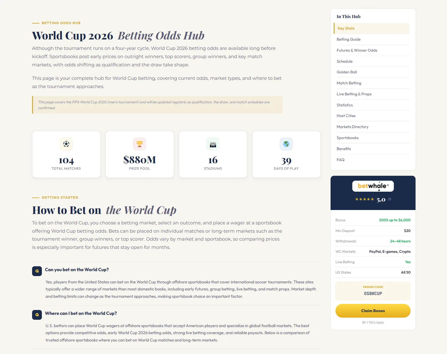 World Cup editorial guide interface